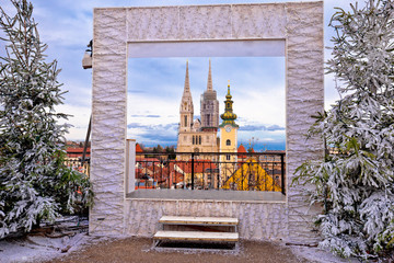 Zagreb cathedral and cityscape advent view