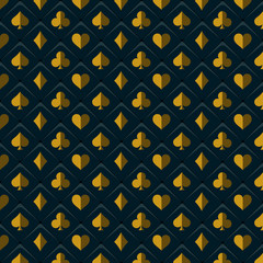 Fototapeta premium Poker and Casino. Golden card suits on black background. Vector illustration.