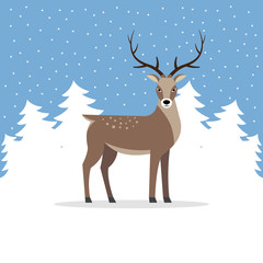 Reindeer with antler on background of trees.