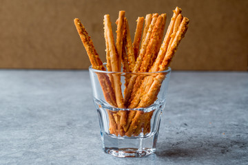Salty Pretzel Crunchy Sticks Standing in Glass