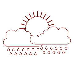sun and cloud with rain in dark red contour