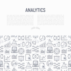 Analytics concept with thin line icons: diagram, chart, statistics, pyramid, business analysis. Modern vector illustration for banner, web page, print media.