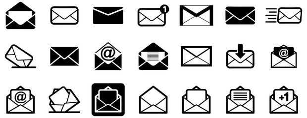 Black emails vector icon pack