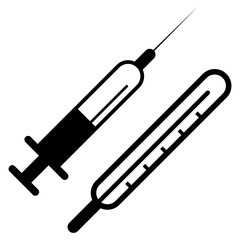 Black syringe and thermometer vector icon