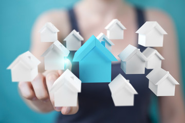 Businesswoman eco house concept 3D rendering