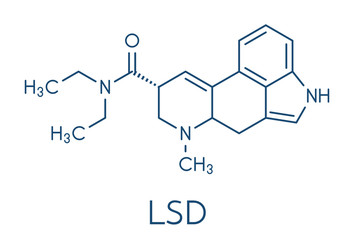 LSD (lysergic acid diethylamide) psychedelic drug molecule. Skeletal formula. - obrazy, fototapety, plakaty