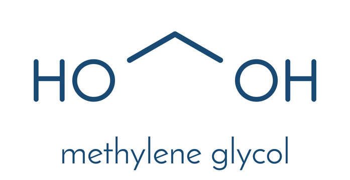 Methylene glycol (methanediol, formaldehyde monohydrate) molecule. Formed upon dissolving formaldehyde in water. Skeletal formula.