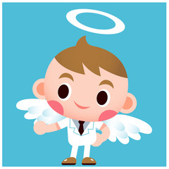 Vector cute angel character in white suit.