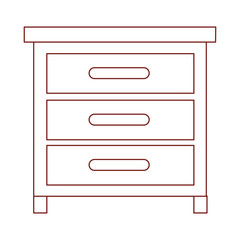 chest of drawers front view in dark red contour