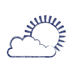 cloud and sun flat icon in dark blue blurred silhouette