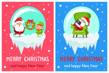 Merry Christmas Happy New Year Santa Elf Banners