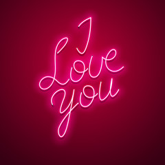 Valentines Day background. Vector retro neon sign. 