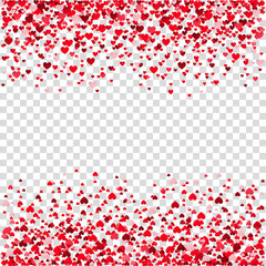 Valentines day background with  red flying heart confetti.