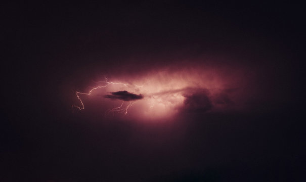 View of forked lightning during night