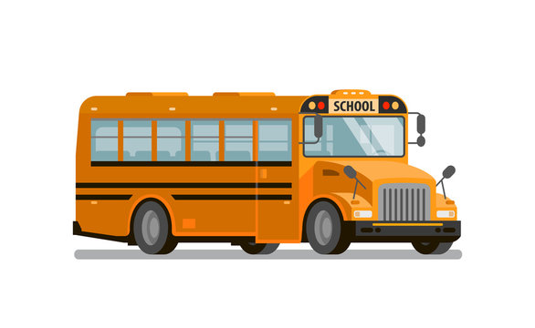 Yellow school bus. Transportation of students and pupils. Vector illustration