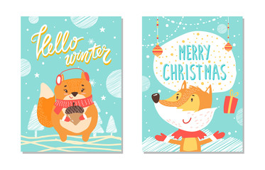 Hello Winter Poster Collection Vector Illustration