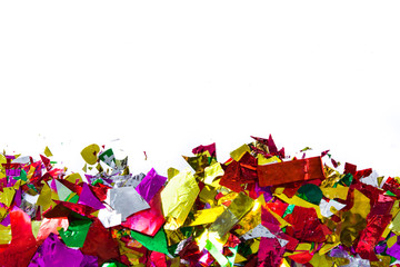 Colorful confetti party concept top view copyspace

