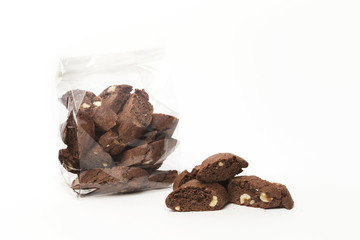 cookies on a white background, cantucci chocolate