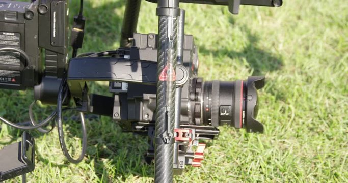 High end camera on large drone gimbal - close up