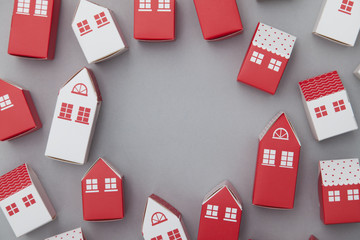 Collection of red and white houses background