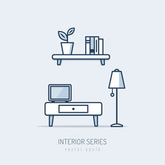 Interior and furniture series. Table monoline vector illustration