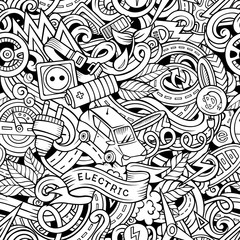 Cartoon cute doodles hand drawn Electric vehicle seamless pattern