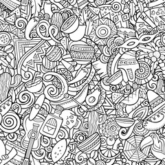 Cartoon cute doodles Latin America seamless pattern