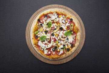pizza on the dark background