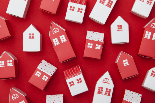 Collection Of Red And White House On A Red Background