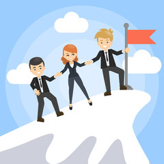 Teamwork on mountain.