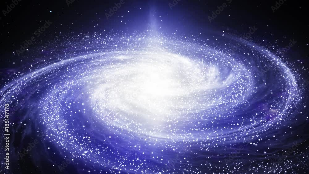Wall mural camera zooms in on a spiral milky way galaxy rotating in space filled with stars and nebulas. bright