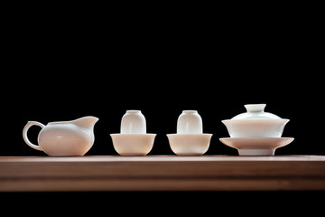 tea ceremony set on bamboo table