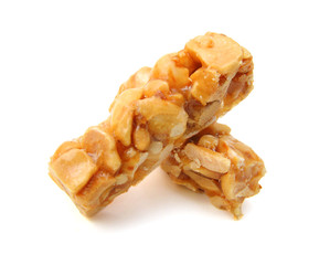 Honey bars with peanut on white background