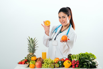 Female dietitian in uniform with stethoscope