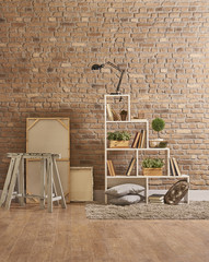 modern bookshelf wooden furniture interior room © UnitedPhotoStudio