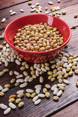 Dried beans on a wooden table