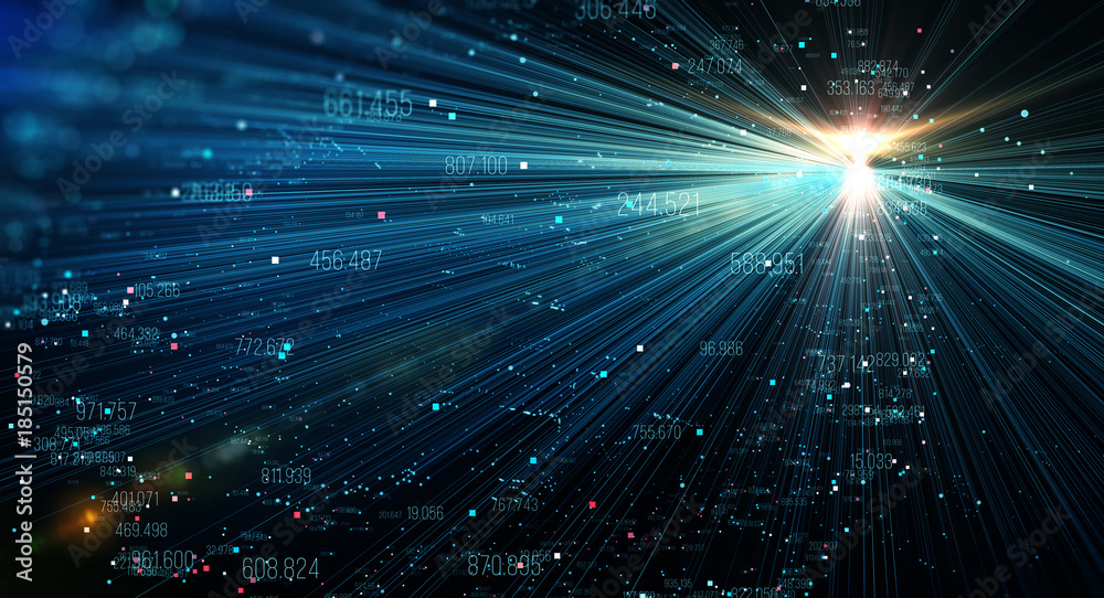 Aufkleber Transfer and storage of data sets/Data transmission channel. Motion of digital data flow. Transferring of big data.
