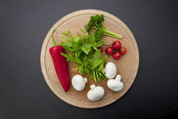 raw vegetables on the chopping board