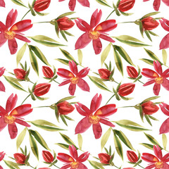 Flowers watercolor illustration. Seamless pattern. Mother's Day, wedding, birthday, Easter, Valentine's Day. Pastel colors. Spring. Summer.