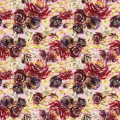 Seamless summer pattern with watercolor flowers handmade.