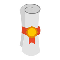 winner diploma rolled with medal vector illustration design