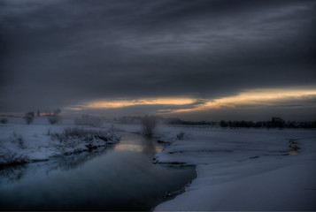 Flusslandschaft im Winter, Elseauen in Bünde - Deutschland 