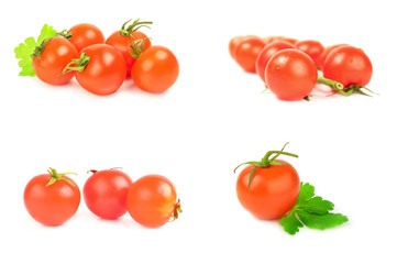 Collage of tomatoes cherry isolated on a white background cutout