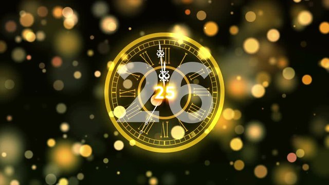 30 Second NYE Clock Countdown Loop With Gold Bling 2018 Text Fireworks