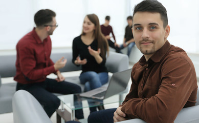 employee on the background of business team