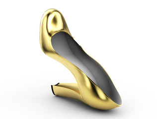 3d render of a golden high heels on white background isolated
