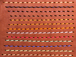 many lines of colored thread a piece of yellow skin