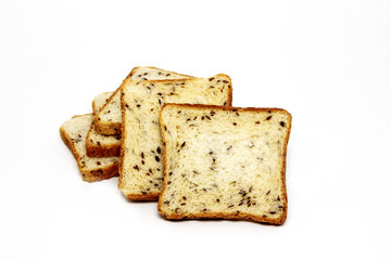 Wheat bread with flax seeds. Isolated on white background