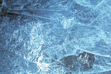 Abstract blue frozen background of ice. Winter texture