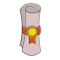 winner diploma rolled with medal vector illustration design